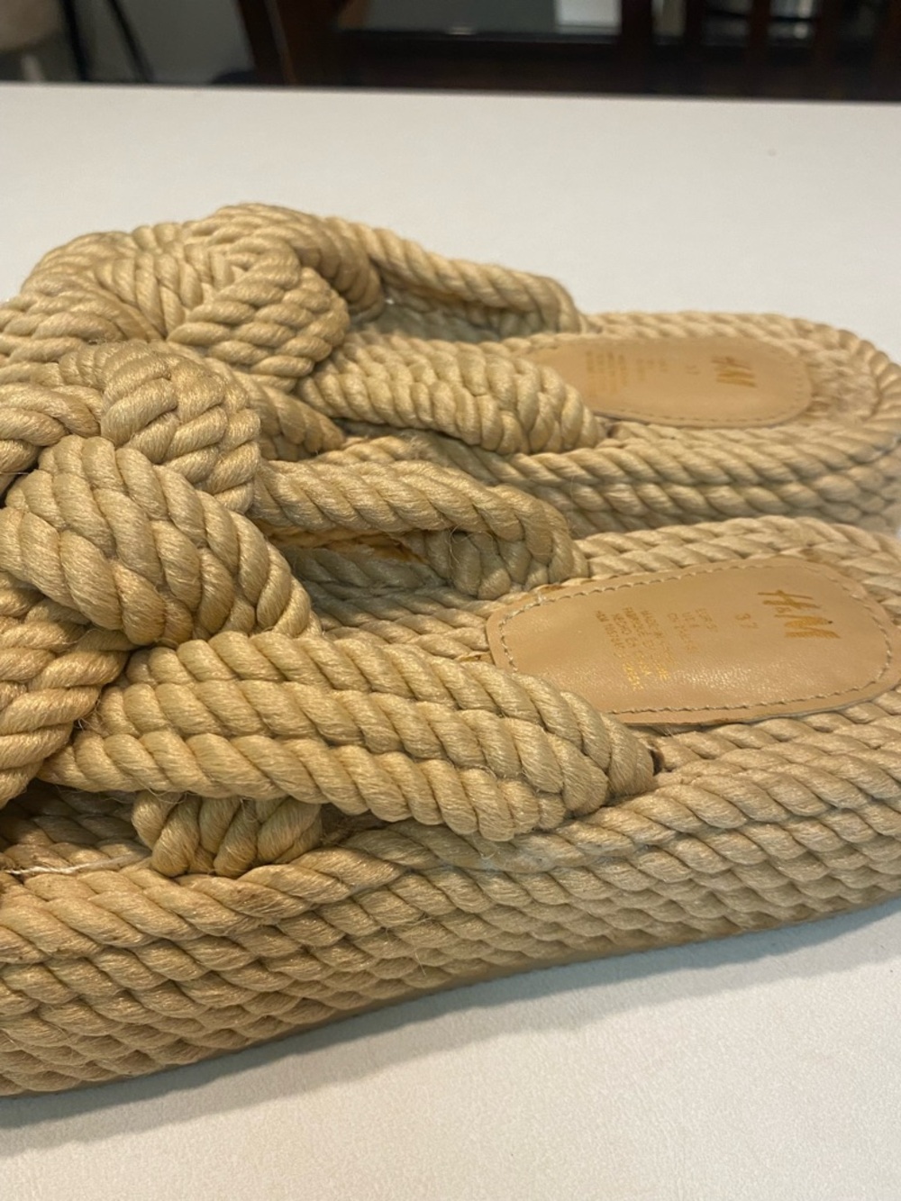 H&M ROPE KNOT NOMADIC MINIMALIST CASUAL PLATFORM CLASSIC BOHO CHIC NEUTRAL SZ 37 - Picture 6 of 12